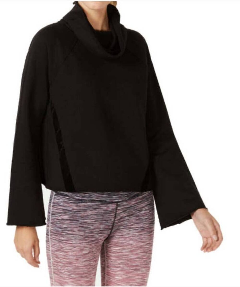 Ideology Cowl Neck Velour Raw Hem Trip Top - L
